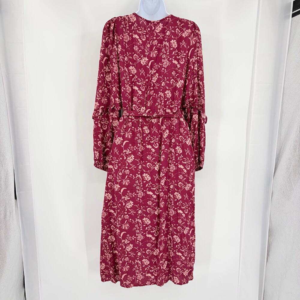 Knox Rose Peasant Dress Sz M Floral Boho Burgundy Midi Cottagecore Ruffle Artsy - Picture 7 of 10